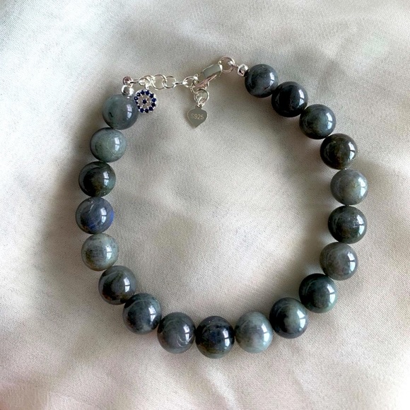 Grey Labradorite Sterling Silver Evil Eye Charm - Picture 2 of 8